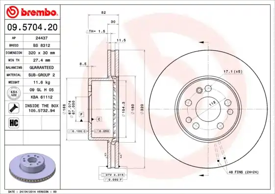 Remschijven Brembo 09.5704.20 Koopje