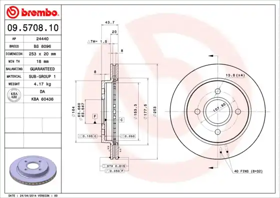 Remschijven Brembo 09.5708.10 Direct Verzonden