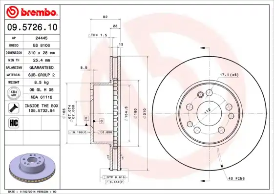 Remschijven Brembo 09.5726.10 Flitsaanbieding