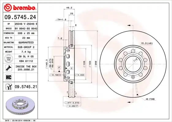 Remschijven Brembo 09.5745.24 Betrouwbaar