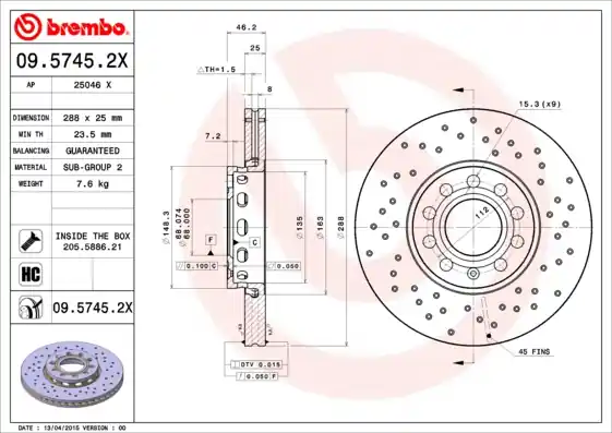 Remschijven Brembo 09.5745.2X Shop Nu