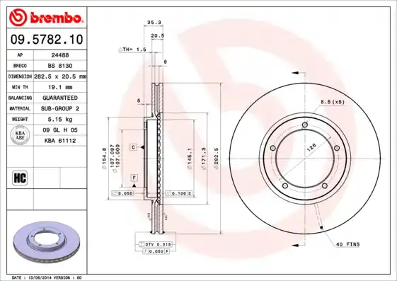 Express Levering Remschijven Brembo 09.5782.10