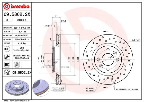 Geld-Terug-Garantie Remschijven Brembo 09.5802.2X