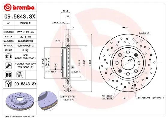 Uitverkoop Remschijven Brembo 09.5843.3X