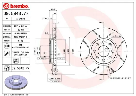Remschijven Brembo 09.5843.77 Speciale Aanbieding