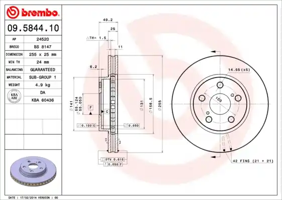 Gecertificeerd Remschijven Brembo 09.5844.10