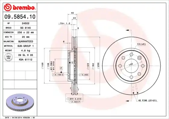 Remschijven Brembo 09.5854.10 Speciale Aanbieding
