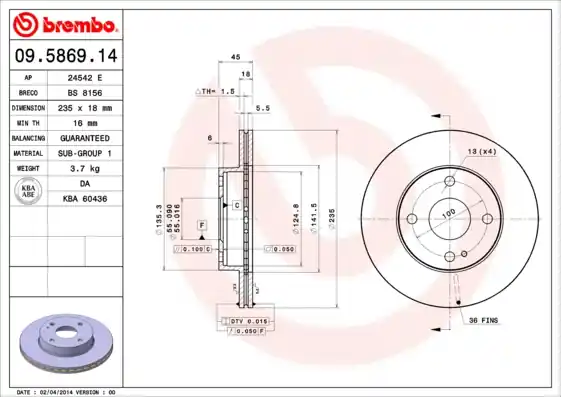Garantie Inbegrepen Remschijven Brembo 09.5869.14