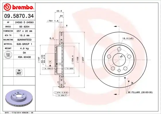 Remschijven Brembo 09.5870.34 Ambachtelijk
