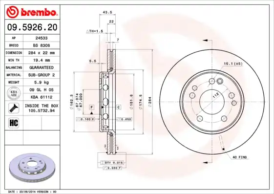 Beperkte Voorraad Remschijven Brembo 09.5926.20