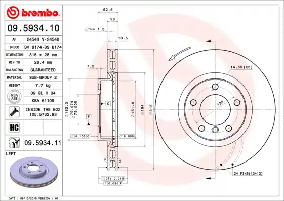 Aanbieding Remschijven Brembo 09.5934.11