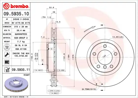 Professioneel Remschijven Brembo 09.5935.11