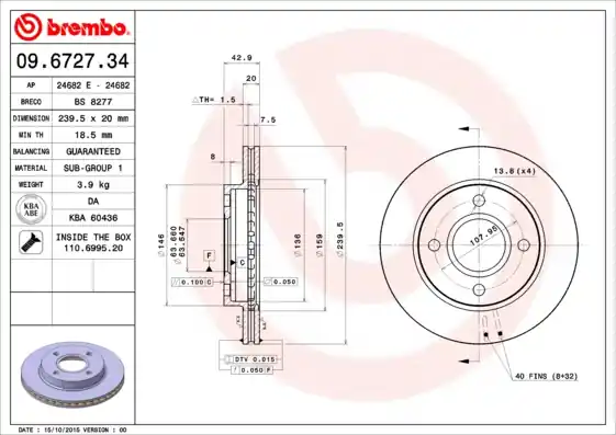 Nu Kopen Remschijven Brembo 09.6727.34