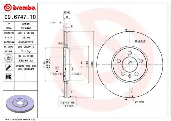 Tijdelijk Beschikbaar Remschijven Brembo 09.6747.10