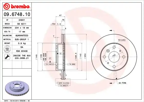 Remschijven Brembo 09.6748.10 Groothandel