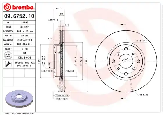 Remschijven Brembo 09.6752.10 Veilige Betaling