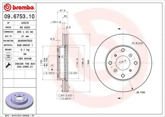 Fabrieksprijs Remschijven Brembo 09.6753.10