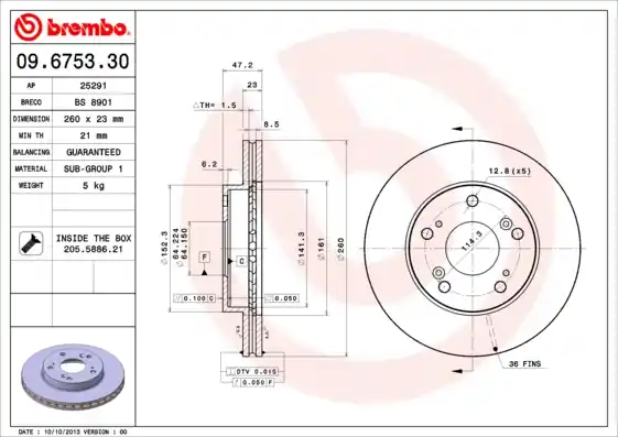 Remschijven Brembo 09.6753.30 Premium