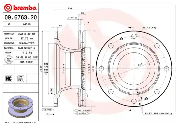 Remschijven Brembo 09.6763.20 Laatste Kans