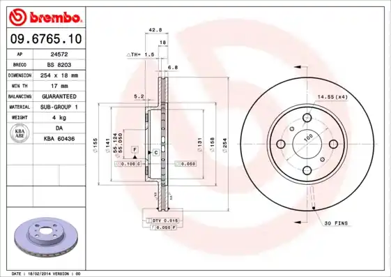 Op = Op Remschijven Brembo 09.6765.10