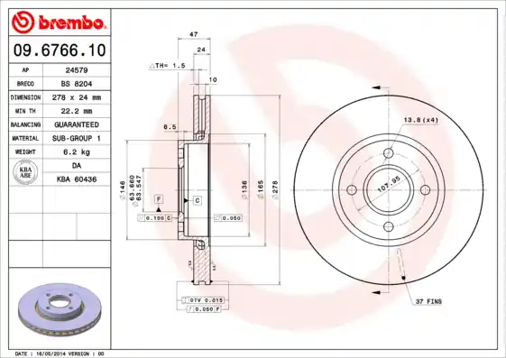 Remschijven Brembo 09.6766.10 Meest Verkocht