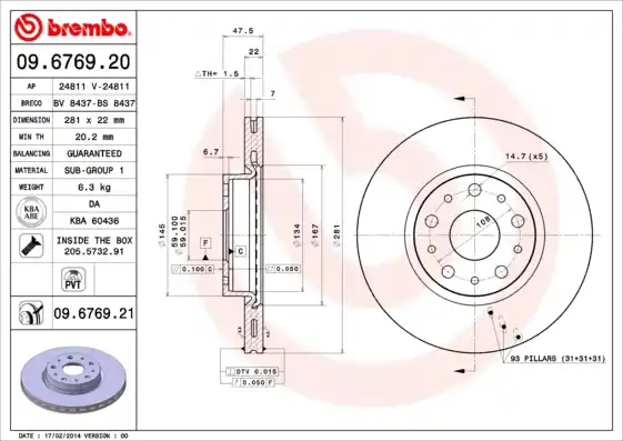 Remschijven Brembo 09.6769.21 Lage Prijs