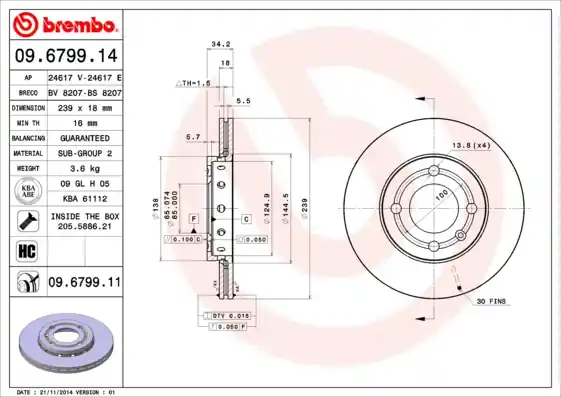 Remschijven Brembo 09.6799.11 Merkproduct
