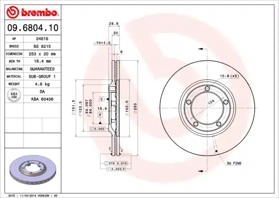 Remschijven Brembo 09.6804.10 Lage Kosten
