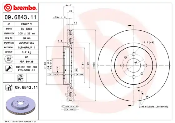 Lage Kosten Remschijven Brembo 09.6843.11