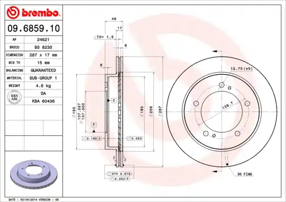 Remschijven Brembo 09.6859.10 Betaalbaar
