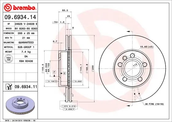 Express Levering Remschijven Brembo 09.6934.11