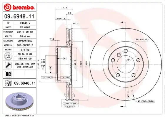 Remschijven Brembo 09.6948.11 Garantie Inbegrepen