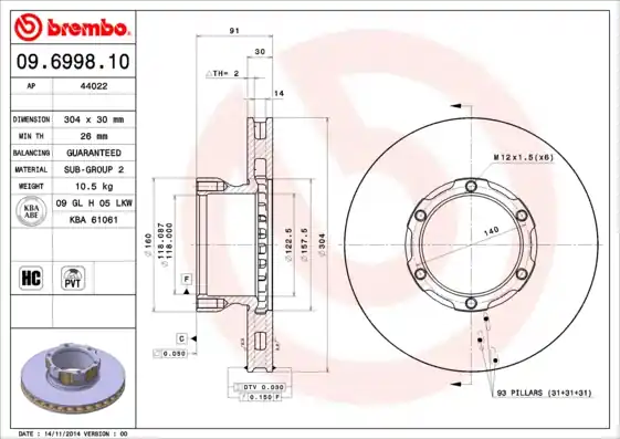 Remschijven Brembo 09.6998.10 Speciale Aanbieding