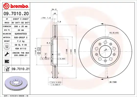 Remschijven Brembo 09.7010.21 Populair