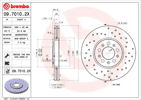 Remschijven Brembo 09.7010.2X Speciale Aanbieding