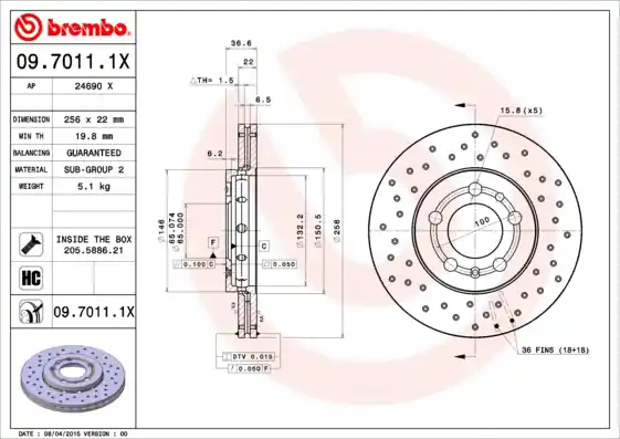 Gratis Retour Remschijven Brembo 09.7011.1X