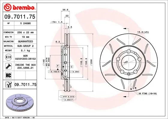 Remschijven Brembo 09.7011.75 Origineel