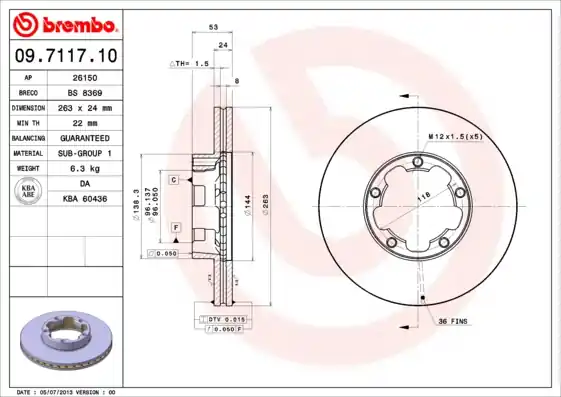 Korting Remschijven Brembo 09.7117.10