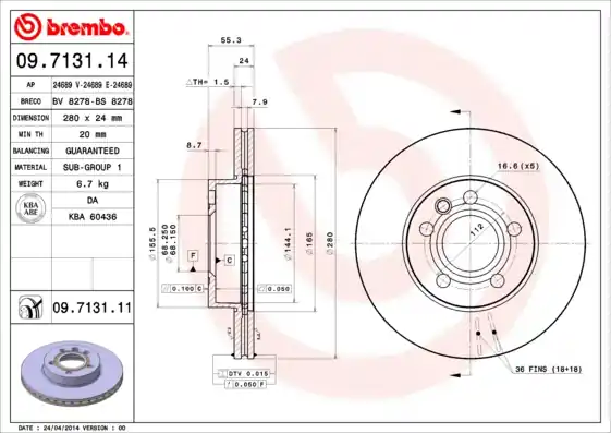 Remschijven Brembo 09.7131.11 Bestseller
