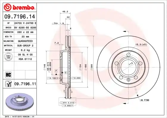 Superprijs Remschijven Brembo 09.7196.11
