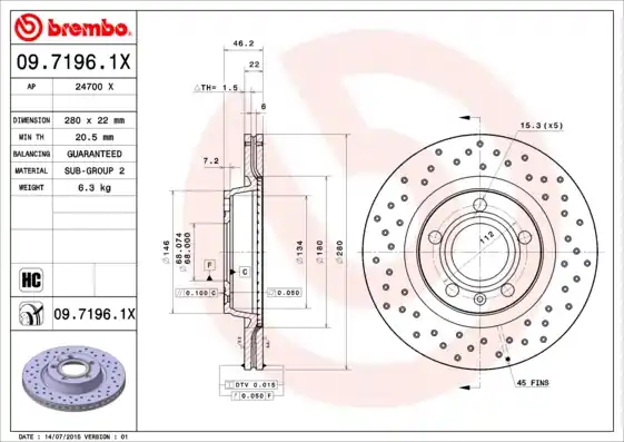 Remschijven Brembo 09.7196.1X Seizoensaanbieding