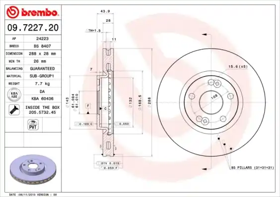Remschijven Brembo 09.7227.20 Ambachtelijk