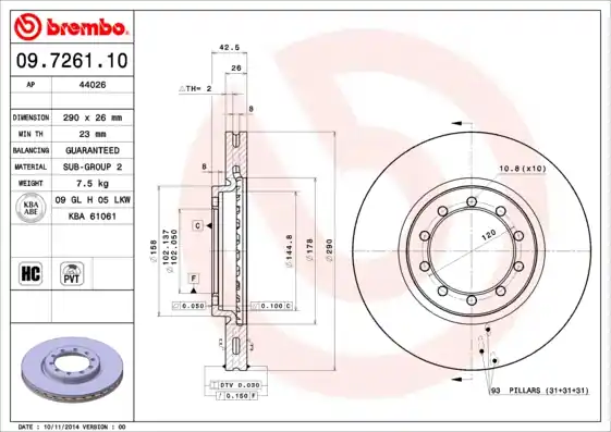 Koop Vandaag Remschijven Brembo 09.7261.10