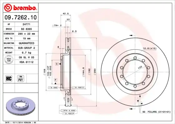 Gecertificeerd Remschijven Brembo 09.7262.10