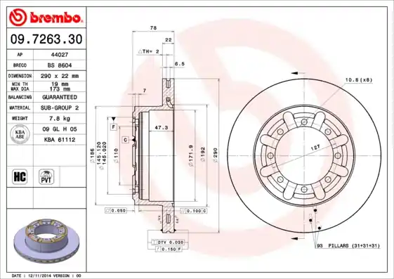 Remschijven Brembo 09.7263.30 Finale Uitverkoop