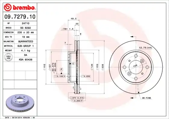 Remschijven Brembo 09.7279.10 Plaats Bestelling