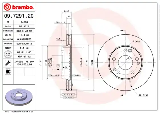 Betaalbaar Remschijven Brembo 09.7291.20