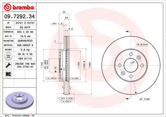 Remschijven Brembo 09.7292.34 Beperkte Voorraad