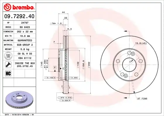 Ambachtelijk Remschijven Brembo 09.7292.40