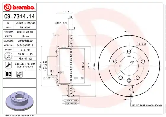 Direct Beschikbaar Remschijven Brembo 09.7314.14